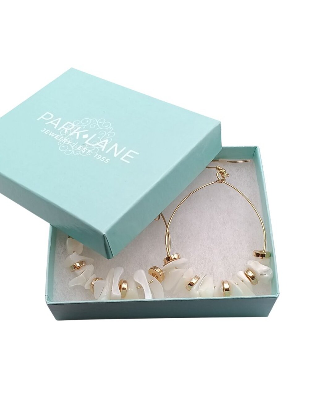 Park Lane Ariel Gold Hoop Earrings with Mother of Pearl Chips & Gold Beads Gift